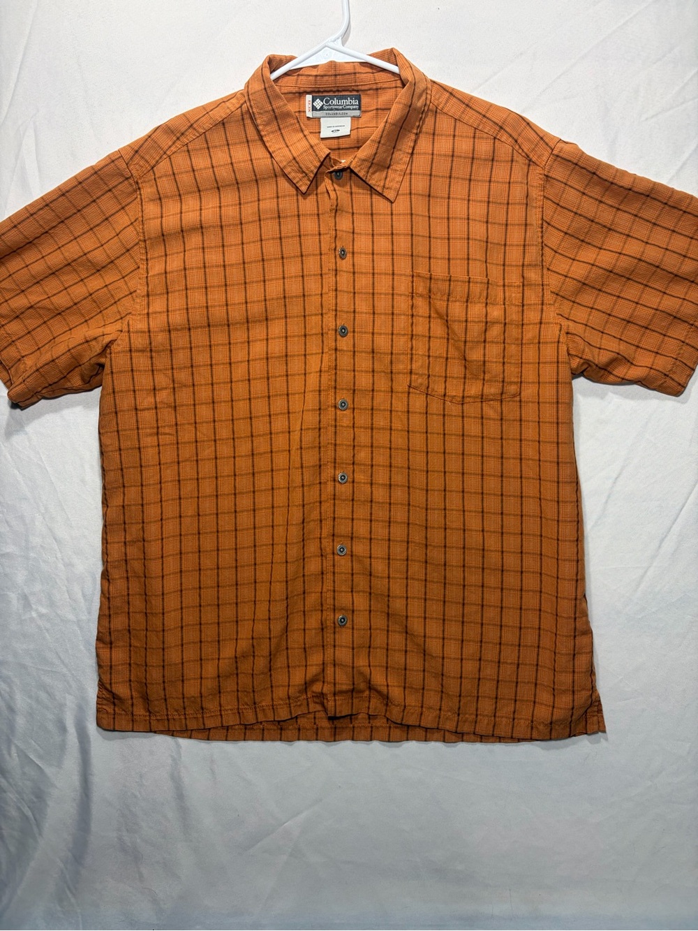 Columbia Men's Rust Orange Plaid Short-Sleeve Button-Down Shirt